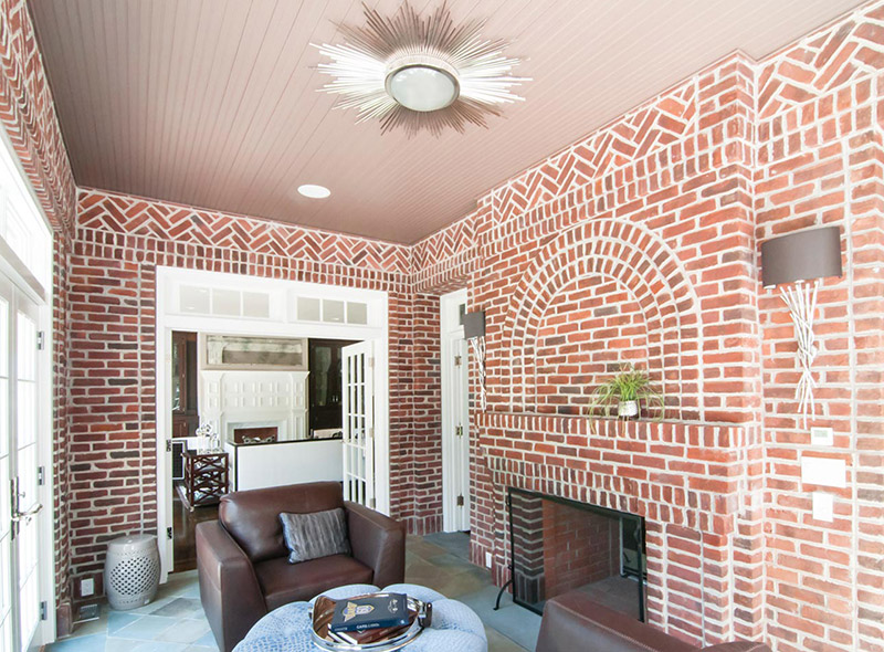 Brick and Slate Sunroom Fireplace Architecture
