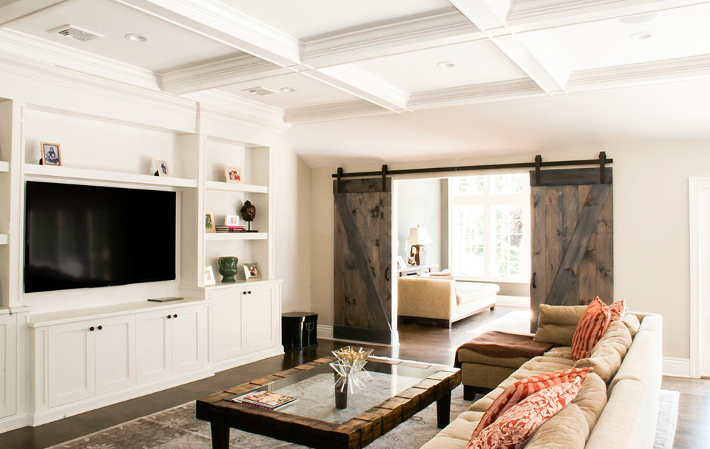 Coffered Ceilings and Reclaimed Barn Door Interior Design