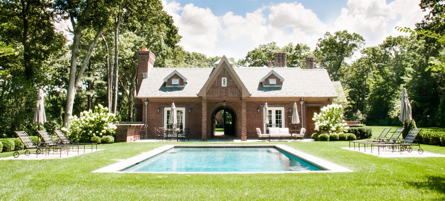 Long Island Brick Tudor Pool Cabana Architecture