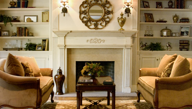 Dark Wood Fireplace Interior Designers Long Island