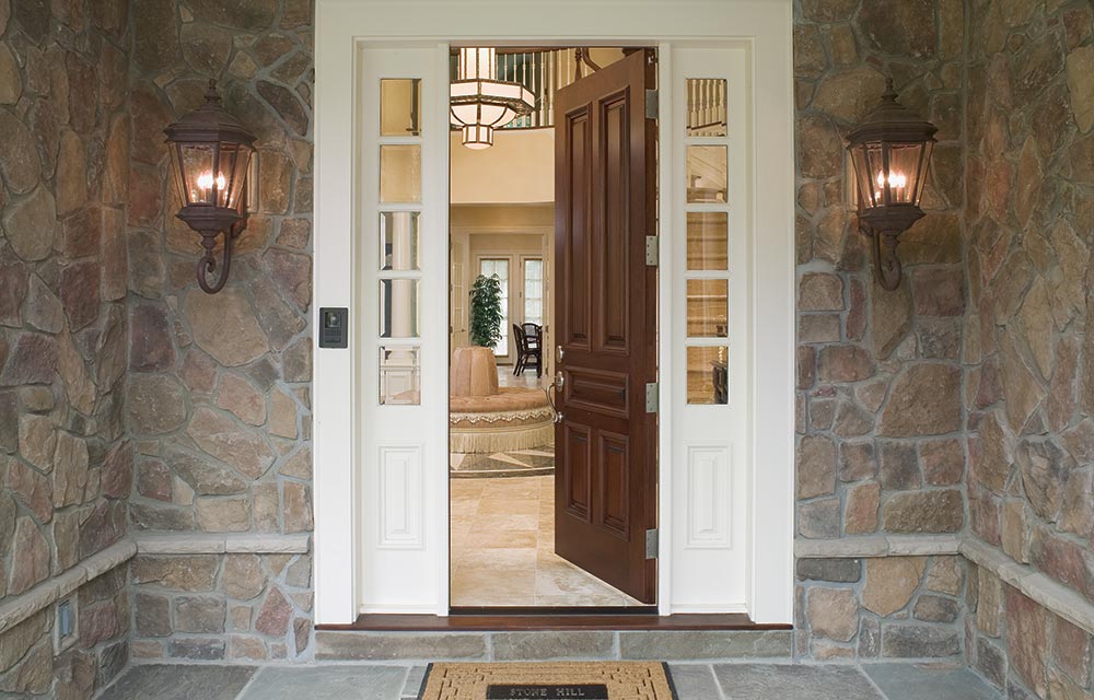 Doorway to Stone Mansion Home at Muttontown Development