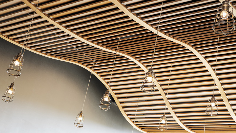 Rolling Wood Ceiling Waves in Long Island Architectural Health Center Renovation