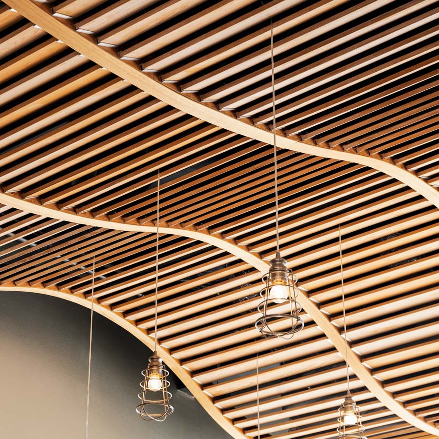 Rolling Wood Ceiling Waves in Long Island Architectural Health Center Renovation